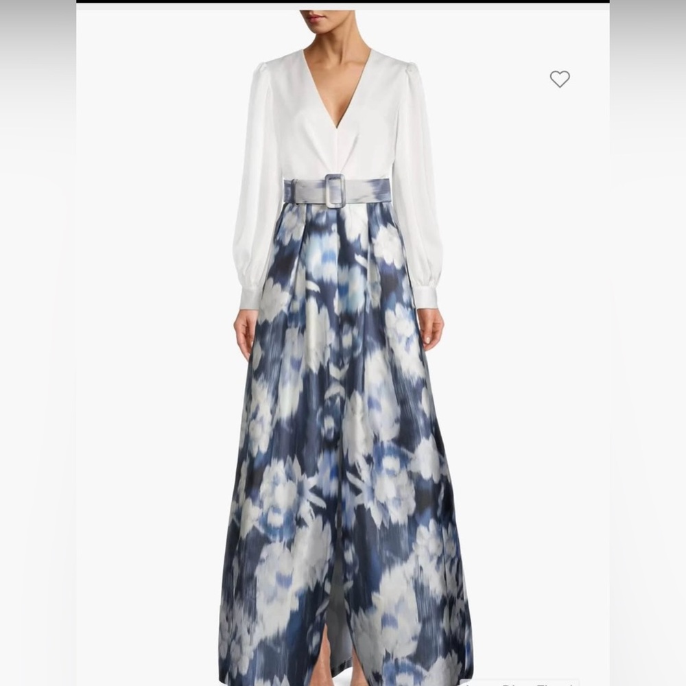 Sachi & Babi Zoe Belted Floral Gown Ivory Blue Size 14